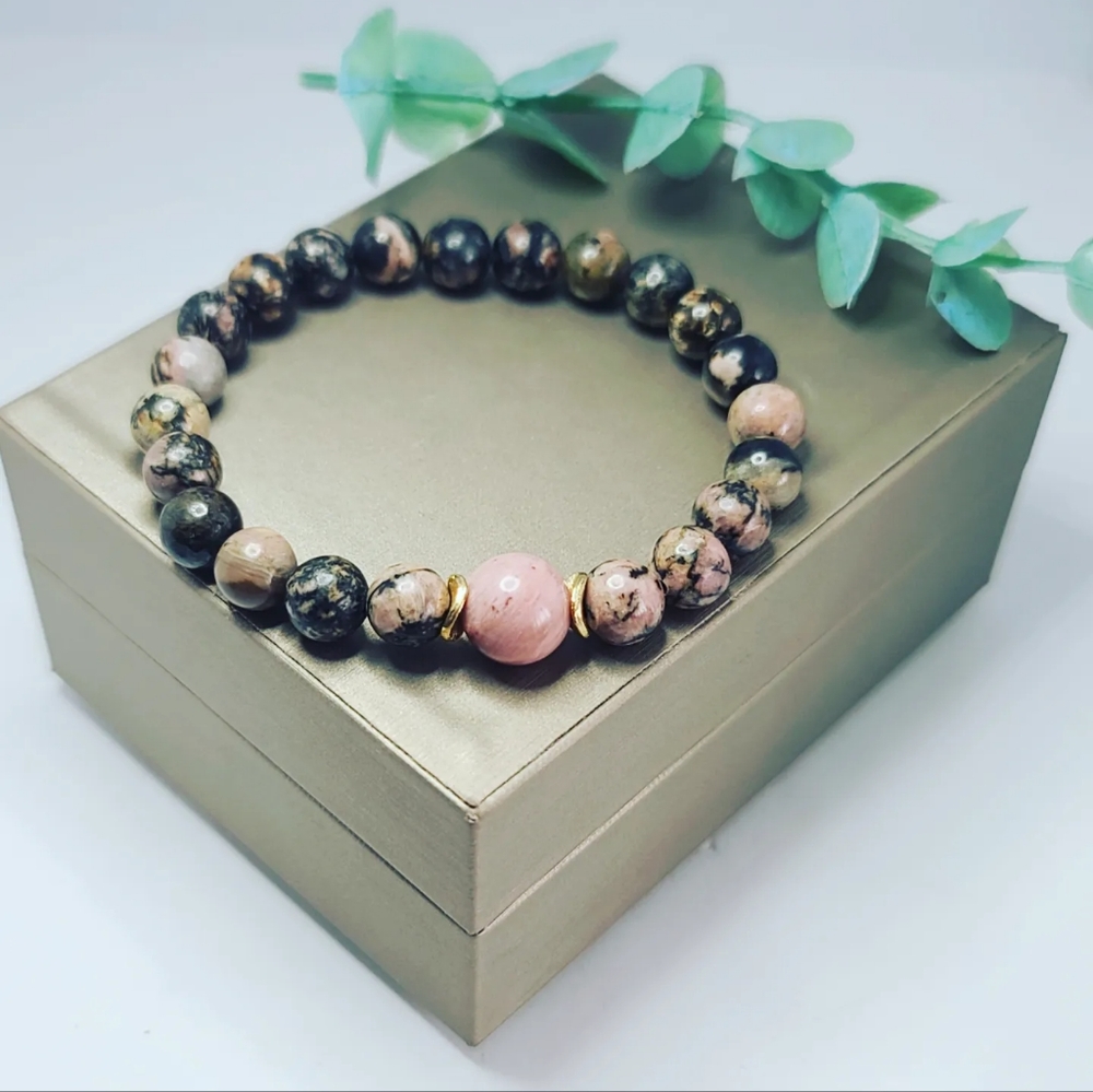 Rhodonite beaded bracelet - Picture 2 of 3